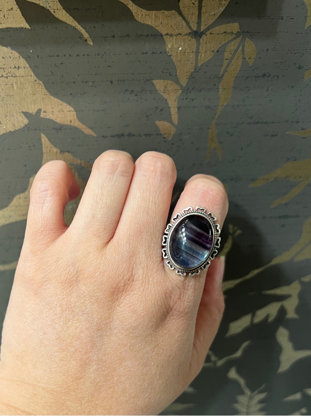 Handmade Silver Fluorite Statement Ring - Purple Blue
